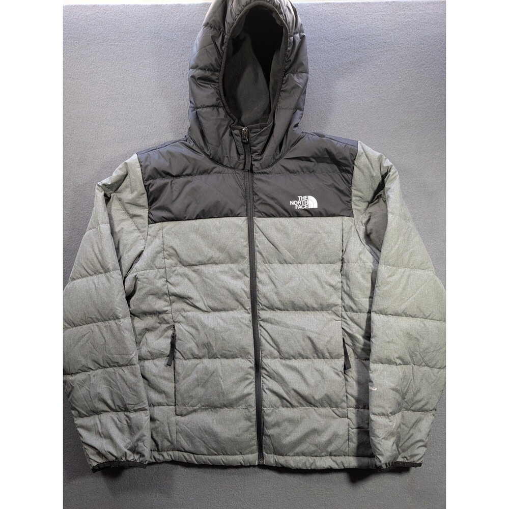 The North Face 550 Men’s Large Gray Black Hooded Down Puffer Jacket